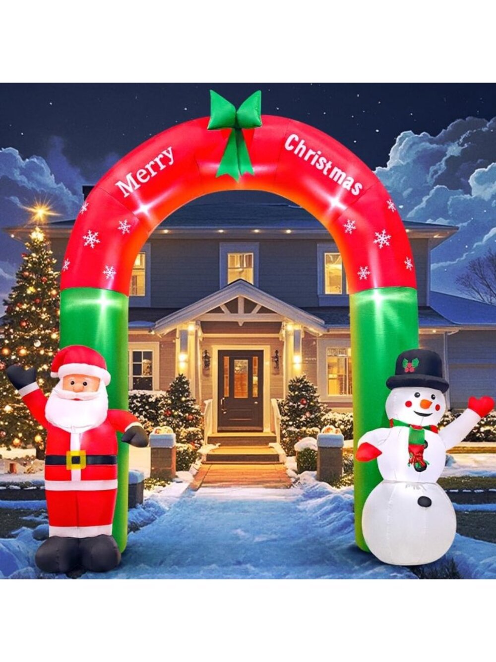 8FT Inflatable Santa Snowman Arch - LED Outdoor Christmas Yard Decoration